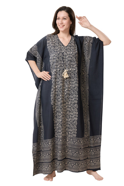 Women's Hand Block Print Cambric Cotton Kaftan