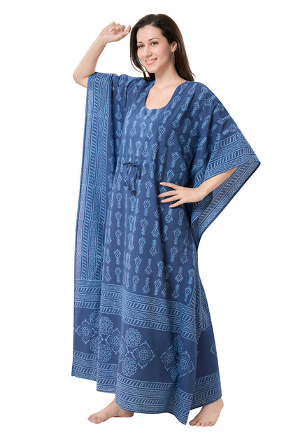 Women's Hand Block Print Cambric Cotton Kaftan