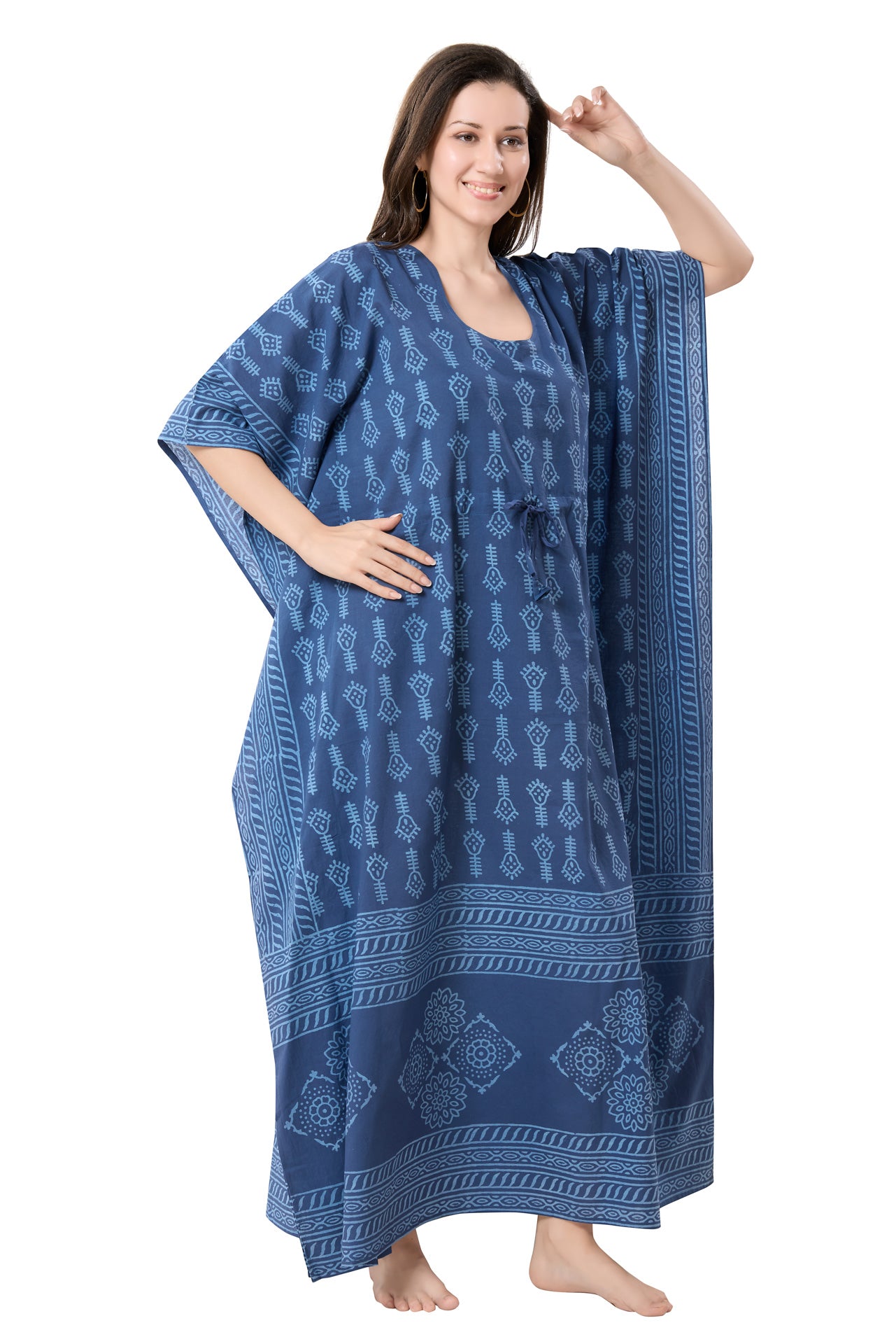 Women's Hand Block Print Cambric Cotton Kaftan