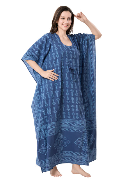 Women's Hand Block Print Cambric Cotton Kaftan