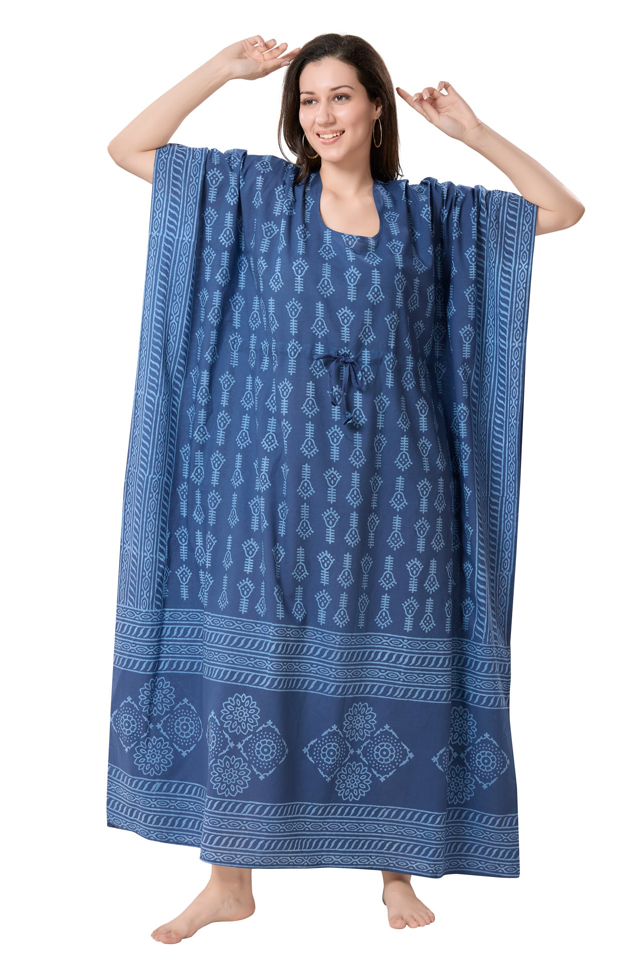 Women's Hand Block Print Cambric Cotton Kaftan