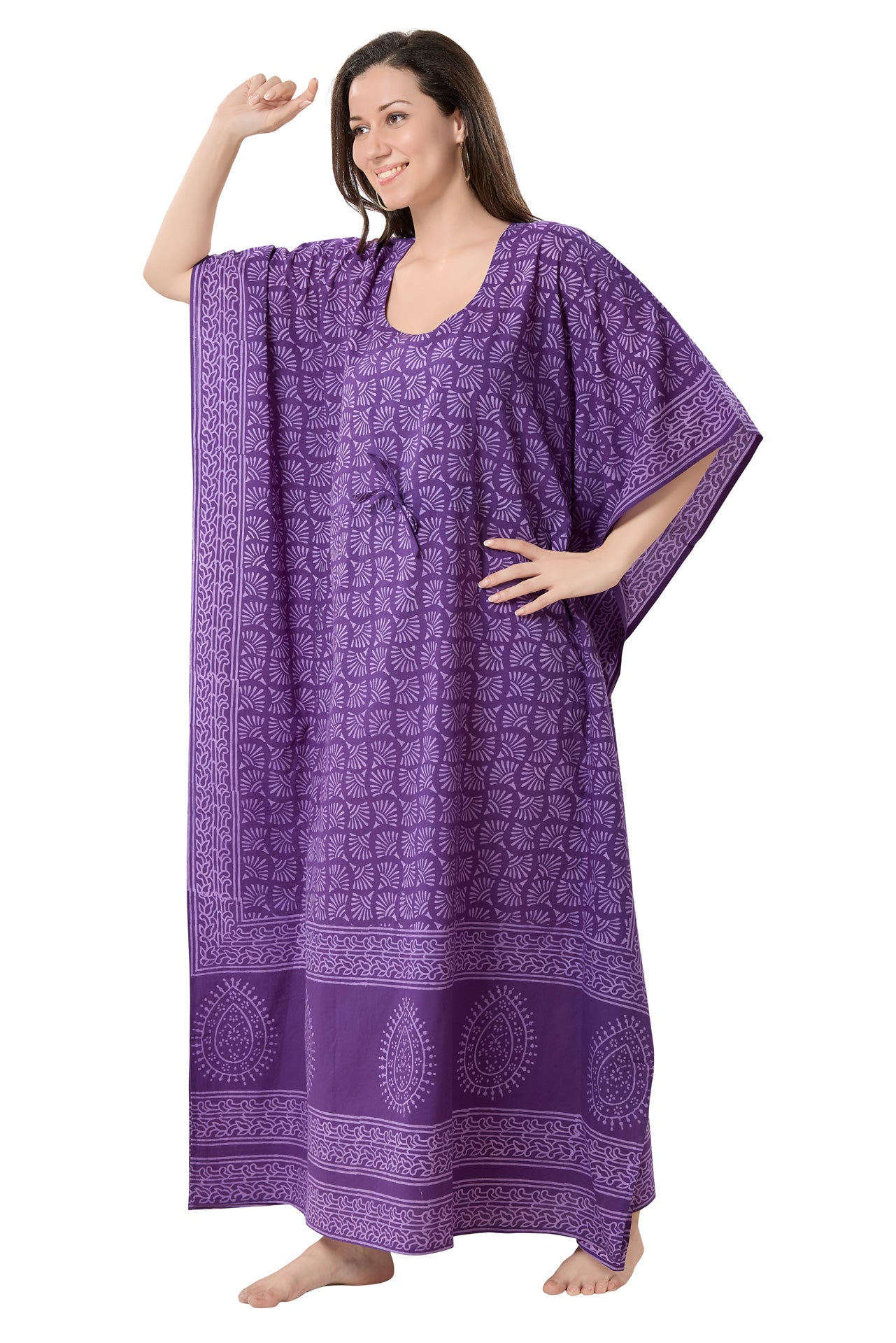 Women's Hand Block Print Cambric Cotton Kaftan