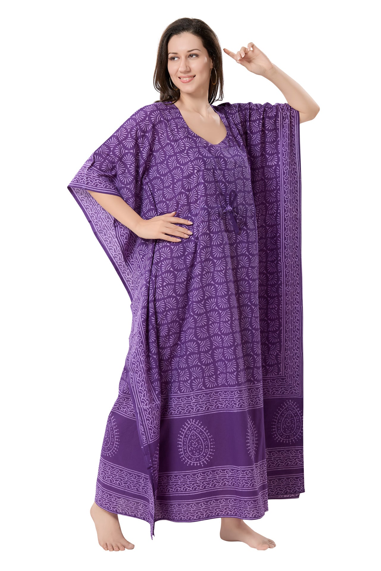 Women's Hand Block Print Cambric Cotton Kaftan