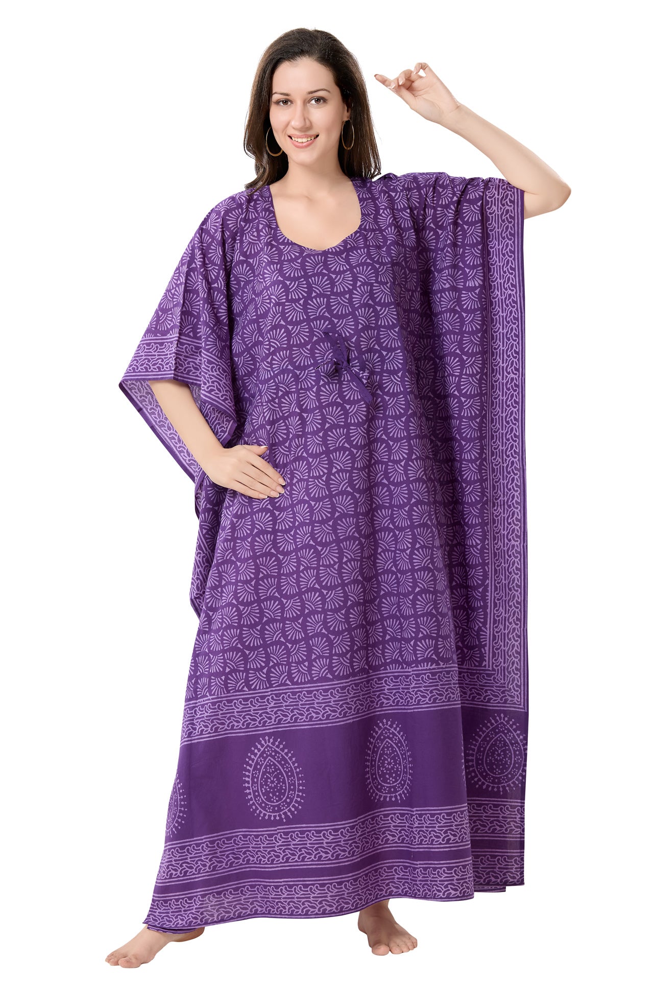 Women's Hand Block Print Cambric Cotton Kaftan