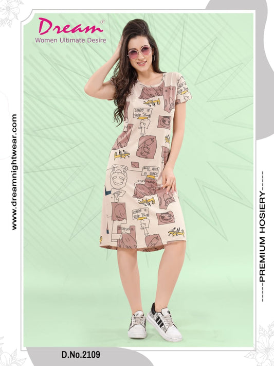 Women's Premium Hosiery Knee-length Short Nighty